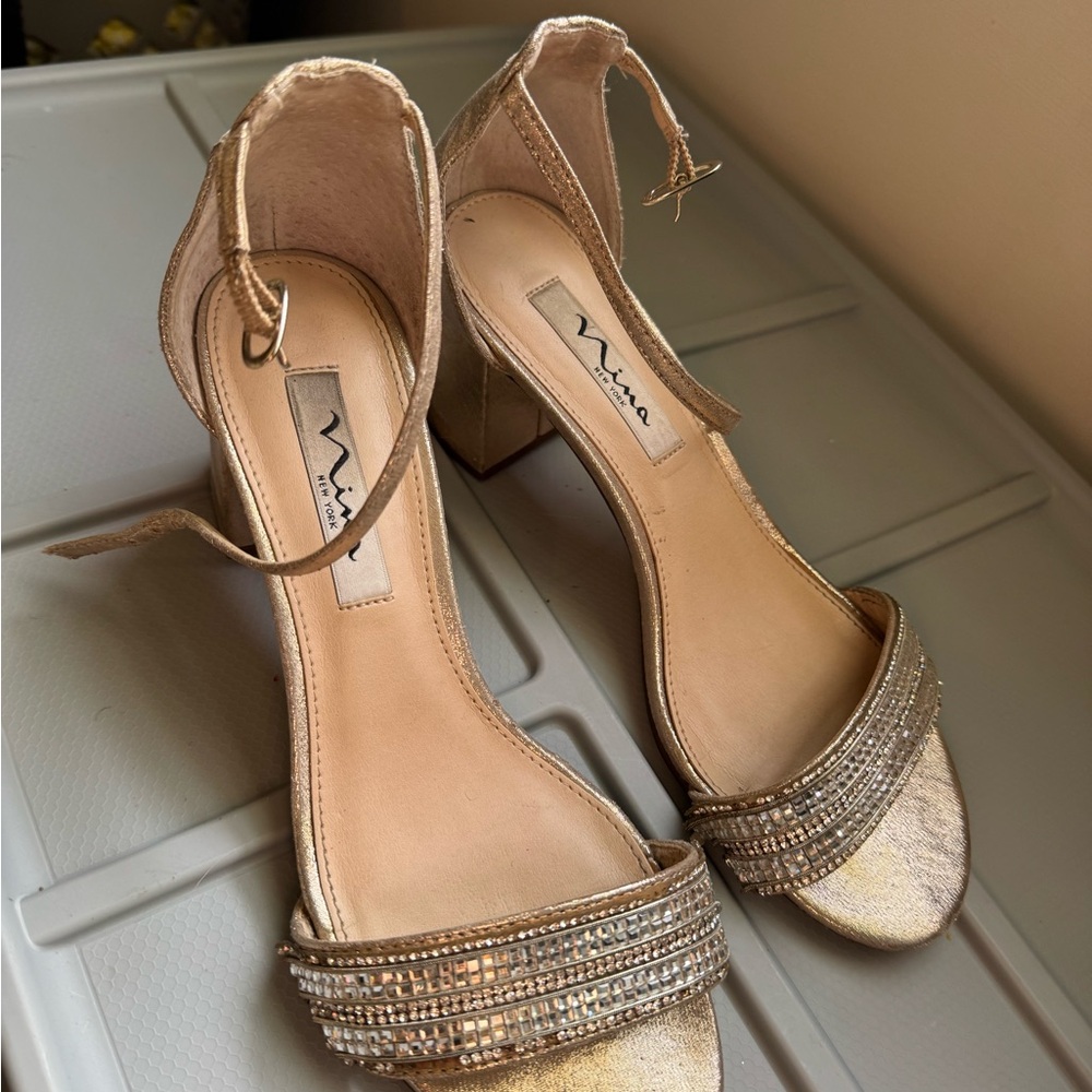 Nina Gold Ankle Strap Heels